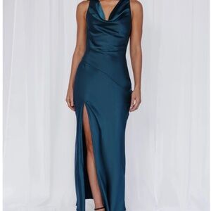 NWT HELLO MOLLY TEAL SATIN MAXI DRESS